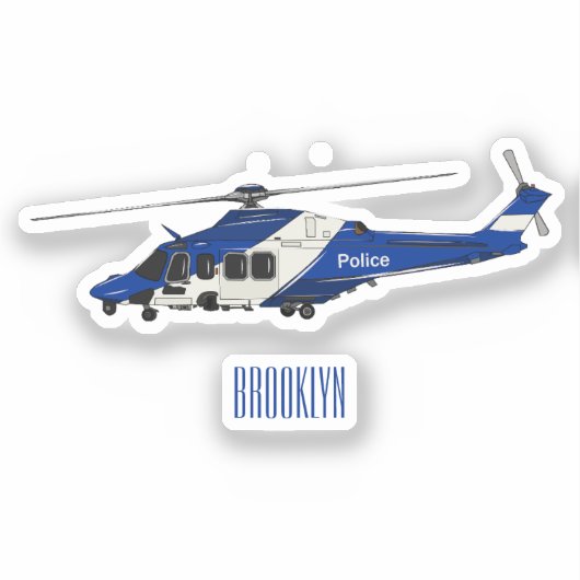 警察のヘリコプター漫画イラストレーション シール (正面)