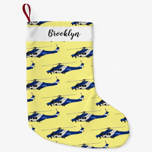 警察のヘリコプター漫画イラストレーション スモールクリスマスストッキング (正面)