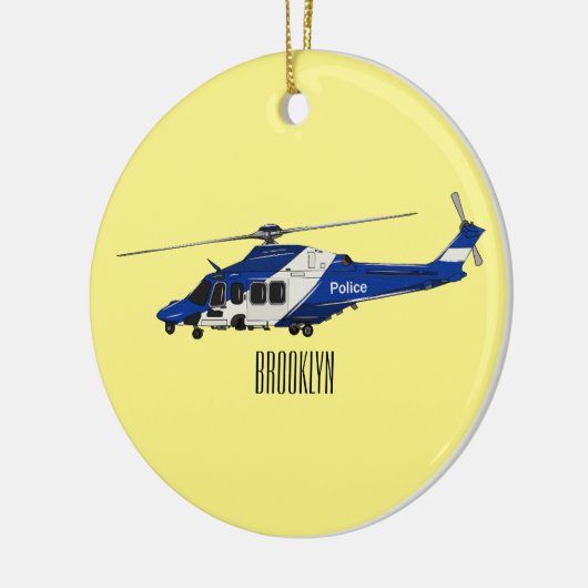 警察のヘリコプター漫画イラストレーション セラミックオーナメント (左)