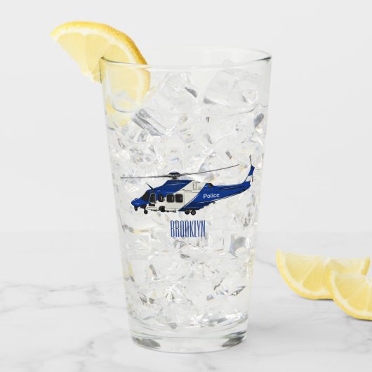 警察のヘリコプター漫画イラストレーション タンブラーグラス (アイス正面)