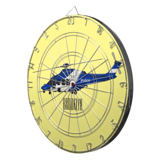 警察のヘリコプター漫画イラストレーション ダーツボード (正面右)