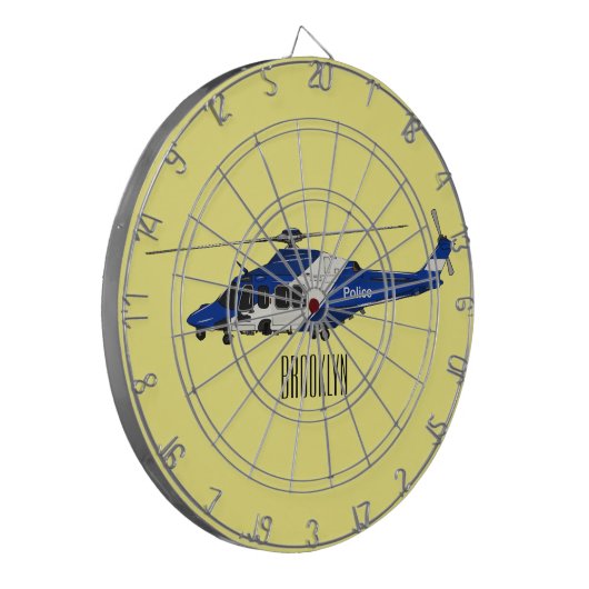 警察のヘリコプター漫画イラストレーション ダーツボード (正面左)