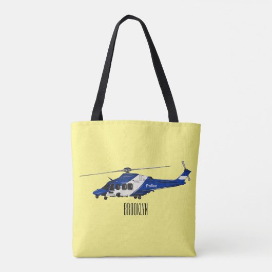 警察のヘリコプター漫画イラストレーション トートバッグ (裏面)
