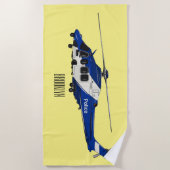 警察のヘリコプター漫画イラストレーション ビーチタオル (正面)