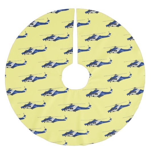 警察のヘリコプター漫画イラストレーション ブラッシュドポリエステルツリースカート (正面)