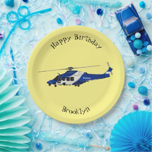 警察のヘリコプター漫画イラストレーション ペーパープレート (パーティー)