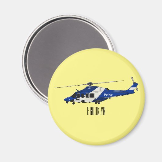 警察のヘリコプター漫画イラストレーション マグネット (正面/裏面)