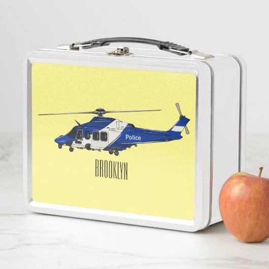 警察のヘリコプター漫画イラストレーション メタルランチボックス (インサイチュ)