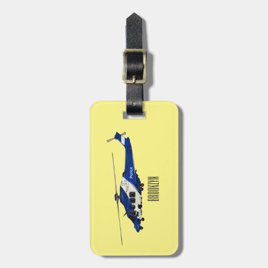 警察のヘリコプター漫画イラストレーション ラゲッジタグ (正面縦)