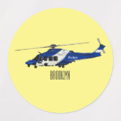 警察のヘリコプター漫画イラストレーション ラベル (デザイン2)