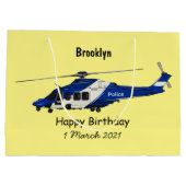 警察のヘリコプター漫画イラストレーション ラージペーパーバッグ (裏面)