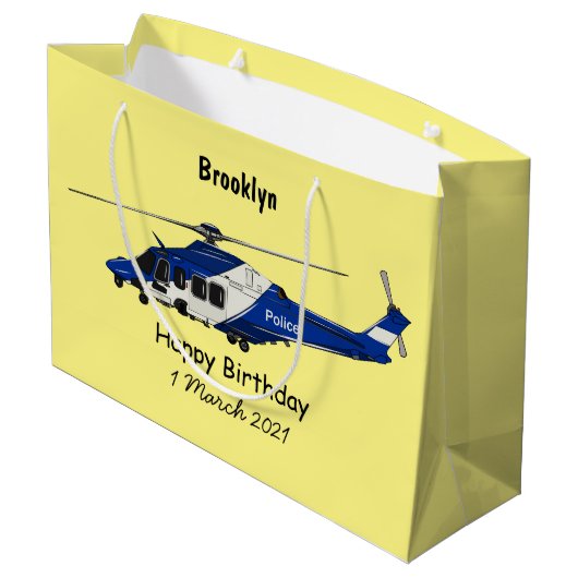 警察のヘリコプター漫画イラストレーション ラージペーパーバッグ (裏面アングル)