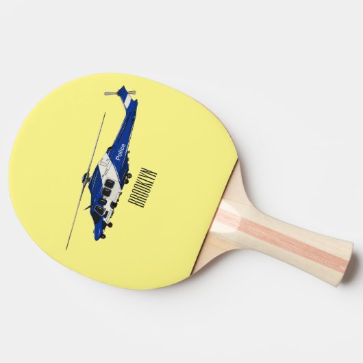 警察のヘリコプター漫画イラストレーション 卓球ラケット (横)