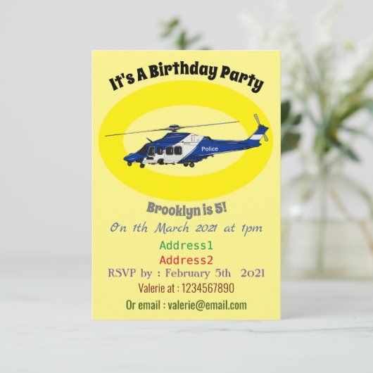 警察のヘリコプター漫画イラストレーション 招待状 (スタンド正面)