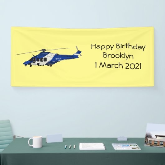 警察のヘリコプター漫画イラストレーション 横断幕 (トレードショー)