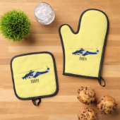 警察のヘリコプター漫画イラストレーション 鍋つかみ&鍋敷きセット (トップダウン)