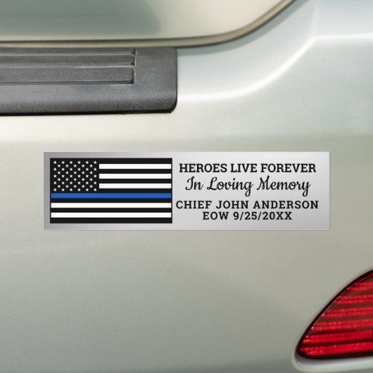 警察のメモリアルヒーローは永遠に薄いブルーラインに住む バンパーステッカー (車上)