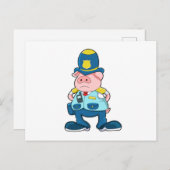 警察のユニフォームと帽子を着た豚 ポストカード (正面/裏面)