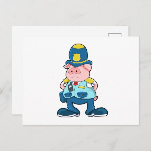 警察のユニフォームと帽子を着た豚 ポストカード (正面/裏面)