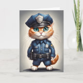 警察のユニフォームを着たかわいいオレンジ色の猫の水彩画 カード (正面)