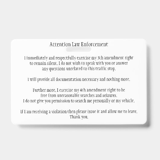 警察の交通ストップは、あなたの権利カードを知っている バッジ (表面)