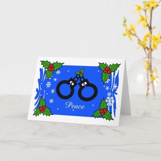 警察の休日の手錠クリスマスカード カード (黄色い花)