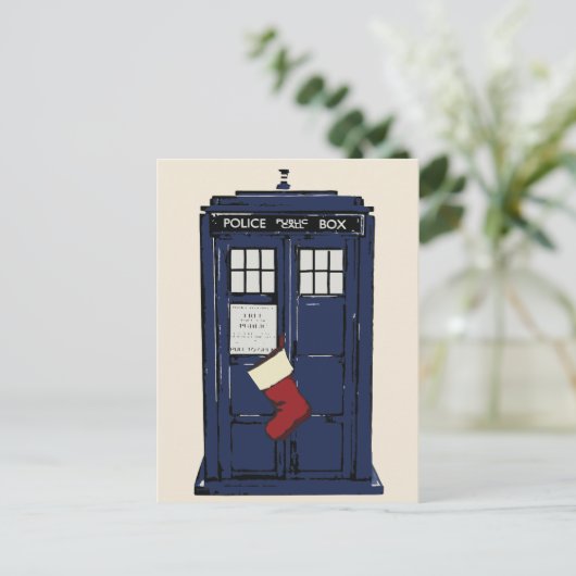 警察の公衆電話ボックスのクリスマス シーズンポストカード (スタンド正面)