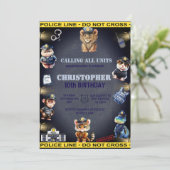 警察の制服の動物の誕生日 招待状 (スタンド正面)