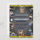 警察の制服の動物の誕生日 招待状 (正面)