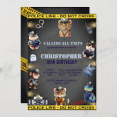 警察の制服の動物の誕生日 招待状 (正面/裏面)