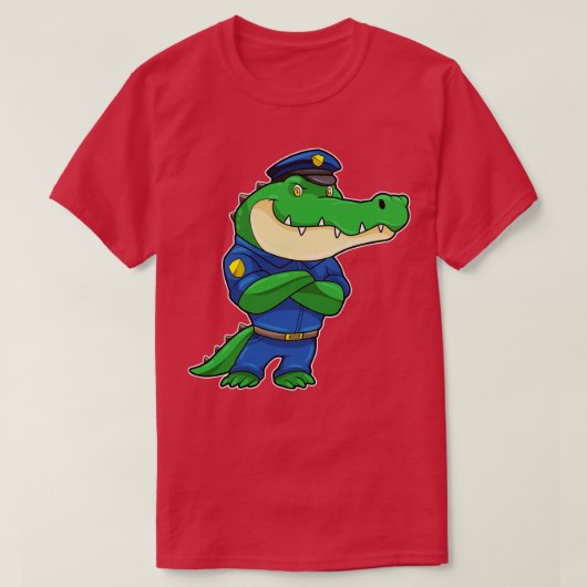 警察の制服を着た警官としてのワニ Tシャツ (デザイン正面)