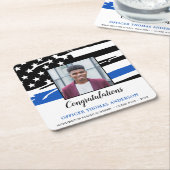 警察の卒業パーティーの写真青い細線 スクエアペーパーコースター (アングル)