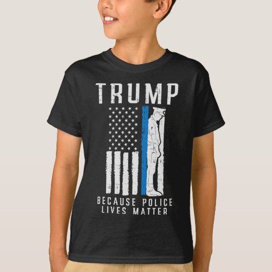 警察の命は問題だ トランプ支持 薄い青い線 米国旗 Tシャツ (正面)