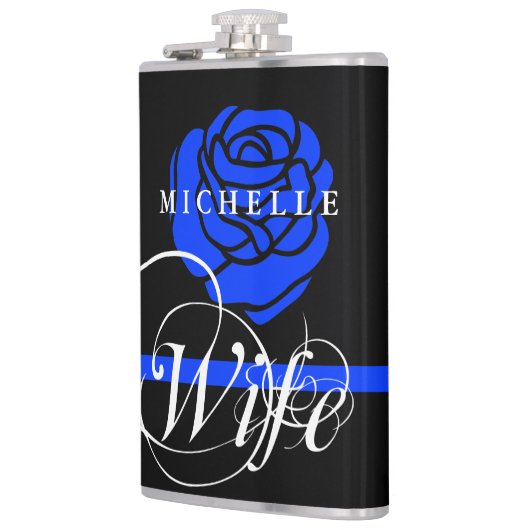 警察の妻の薄いブルーラインばら色の名前をカスタムする フラスク (左)