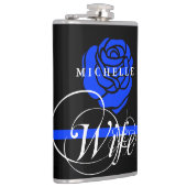 警察の妻の薄いブルーラインばら色の名前をカスタムする フラスク (右)