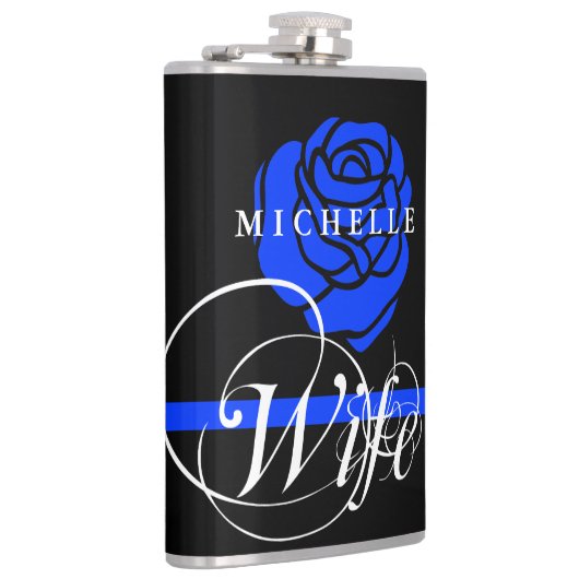 警察の妻の薄いブルーラインばら色の名前をカスタムする フラスク (右)