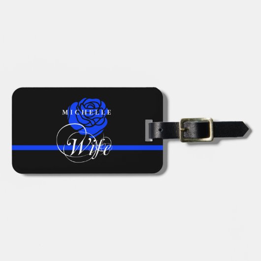 警察の妻の薄いブルーラインばら色の名前をカスタムする ラゲッジタグ (正面横)