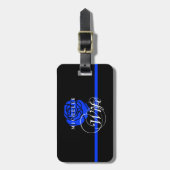 警察の妻の薄いブルーラインばら色の名前をカスタムする ラゲッジタグ (正面縦)