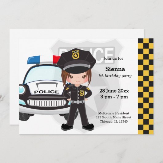 警察の子供の誕生日パーティー 招待状 (正面/裏面)