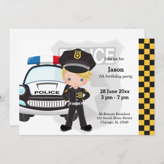 警察の子供パーティー 招待状 (正面/裏面)