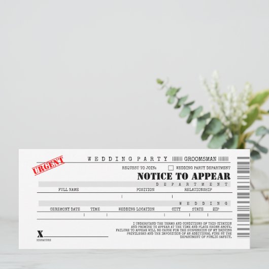 警察の引用groomsman花婿介添人おもしろい提案 招待状 (スタンド正面)