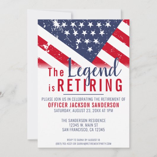 警察の引退に伴う愛国心のあるアメリカ国旗 招待状 (正面)