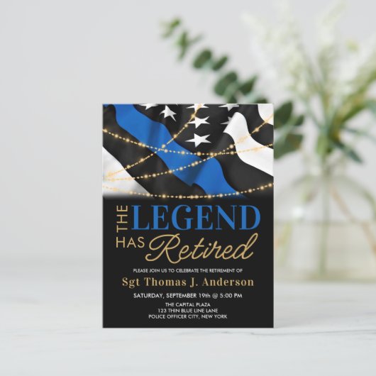 警察の引退シンブルーラインアメリカ国旗 インビテーションポストカード (スタンド正面)