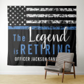 警察の引退シンブルーラインアメリカ国旗 タペストリー (インサイチュ(横))
