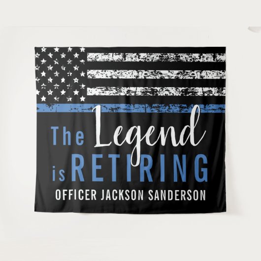 警察の引退シンブルーラインアメリカ国旗 タペストリー (正面(横))