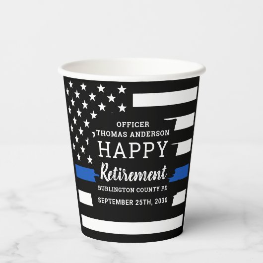 警察の引退シンブルーライン警察旗 紙コップ (裏面)