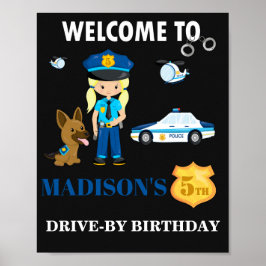 警察の歓迎パーティーのサイン女の子警察官のサイン ポスター