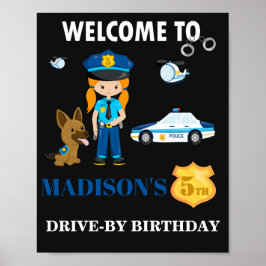 警察の歓迎パーティーのサイン女の子警察官のサイン ポスター