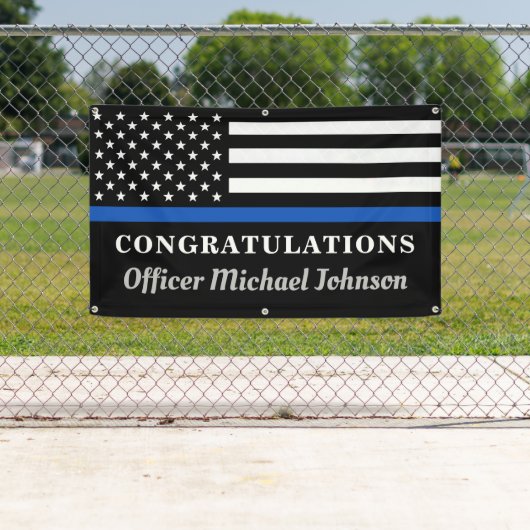 警察の細いブルーラインのパーソナライズおめでとう 横断幕 (インサイチュ)