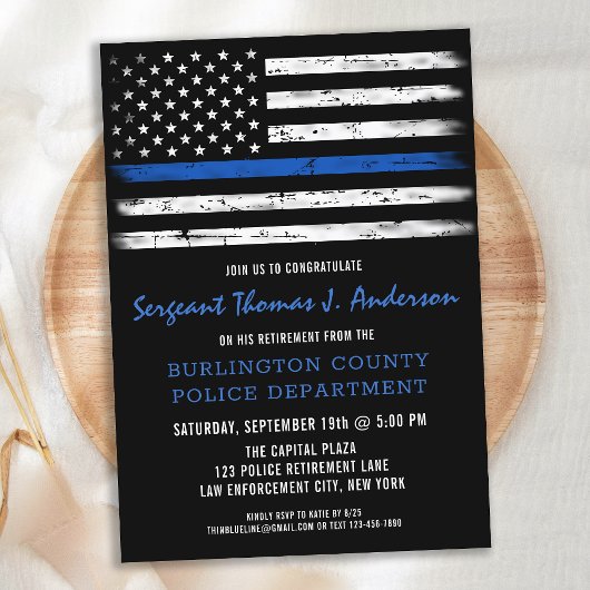 警察の細いブルーラインのフラグの除パーソナライズされた去 招待状